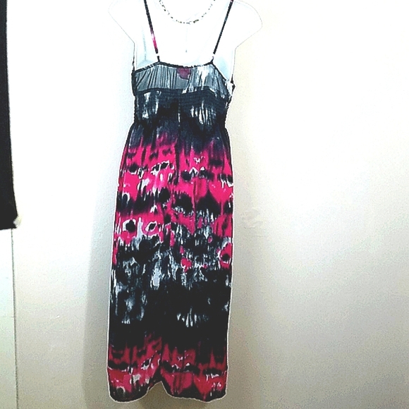 Dress Sundress built-in bra  Maxi Charcoal Pink Contrast Whimsigoth Fairygrunge - Picture 5 of 7